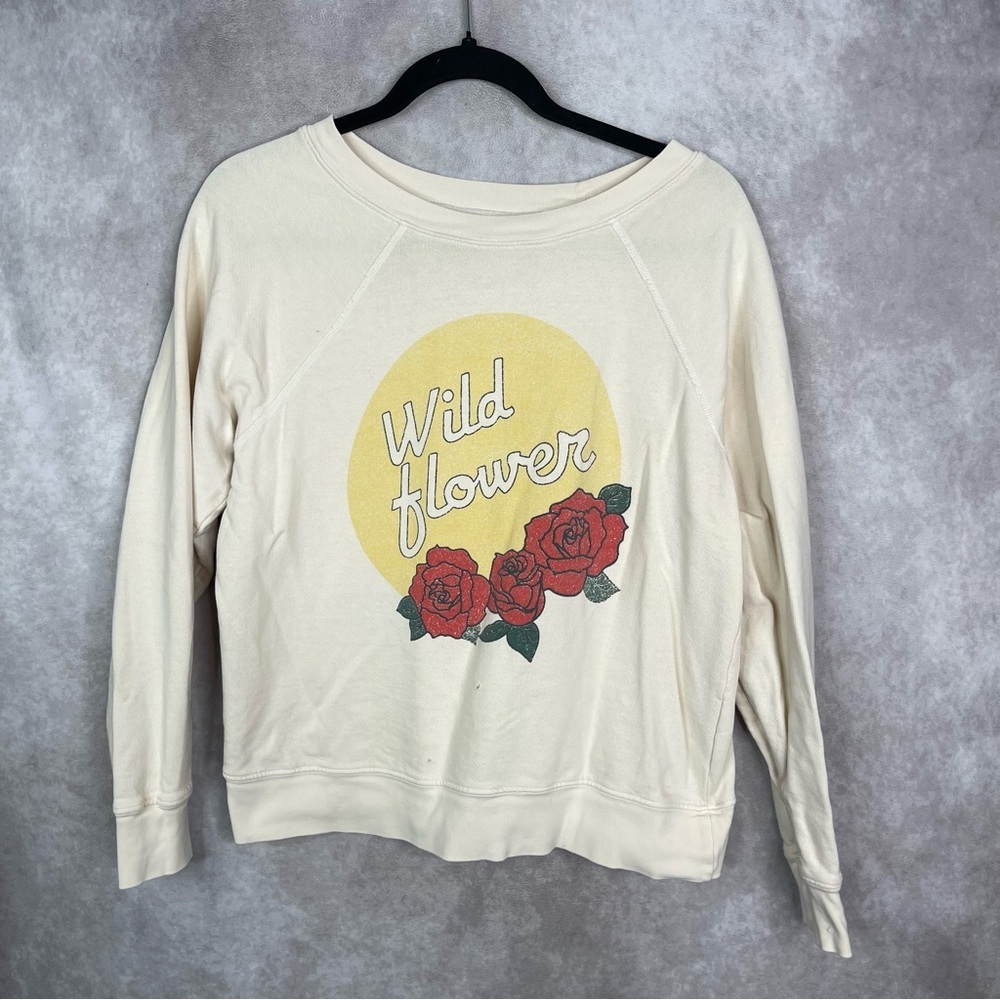 MATE The Label Wildflower Crewneck Distressed Sweatshirt In Cream Size S
